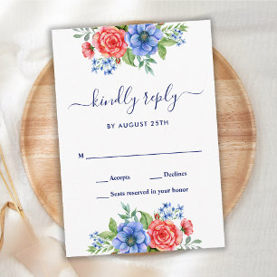 Cartons Réponse Bleu rouge Floral Mariage