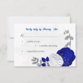 Cartons Réponse bleu royal et fleurs blanches argent mariage botan (Devant)