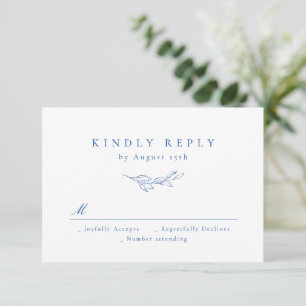 Cartons Réponse Bleu simple élégance botanique mariage