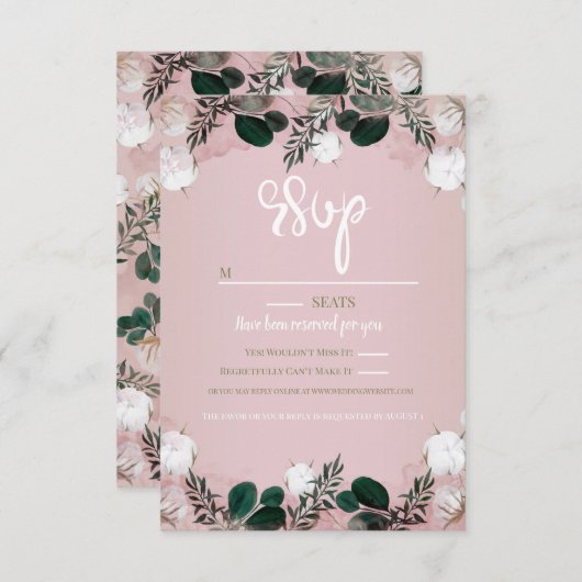 Cartons Réponse Bleu Taupe Coton Floral Verdure Mariage rustique (Devant / Derrière)