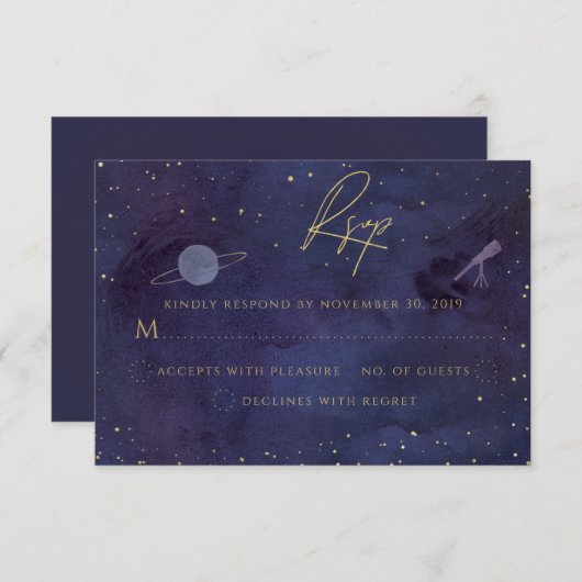 Cartons Réponse Bleu violet Galaxie étoile Mariage céleste (Devant / Derrière)