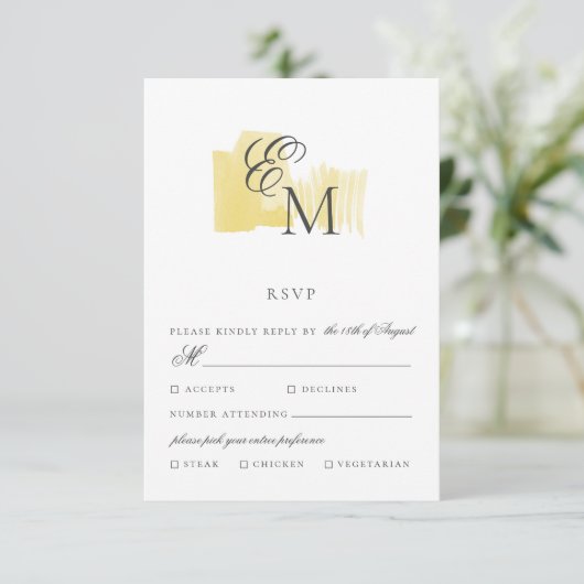 Cartons Réponse Bloc d'aquarelle minimal avec Mariage monogramme R (Debout devant)