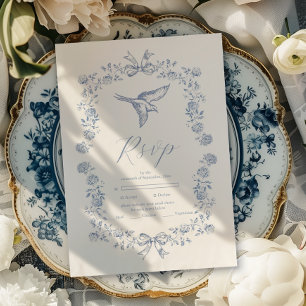 Cartons Réponse Blue Chinoiserie Floral Botanique Mariage