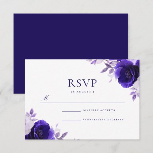 Cartons Réponse Blue Elegance : Midnight Navy Rose Mariage (Devant / Derrière)