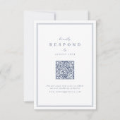 Cartons Réponse Blue Elegant borders gold classy QR code wedding (Devant)