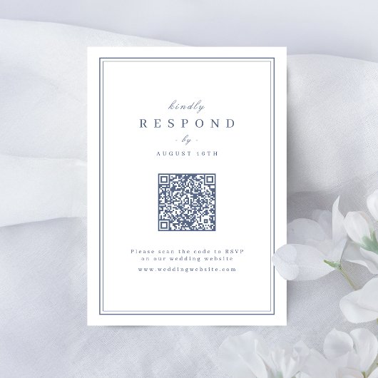 Cartons Réponse Blue Elegant borders gold classy QR code wedding