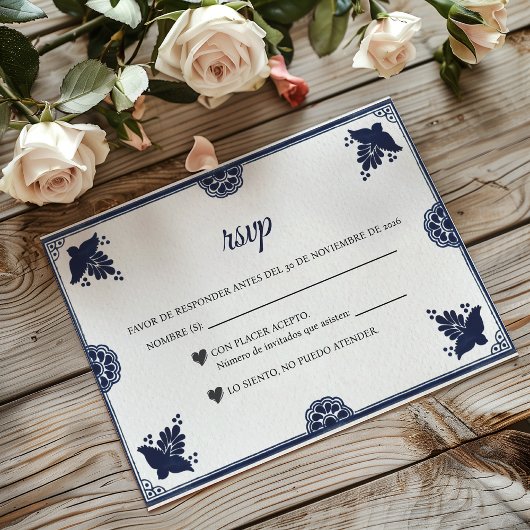 Cartons Réponse Blue Floral Otomi Simple Fiesta Spanish Wedding
