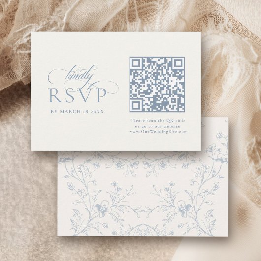 Cartons Réponse Blue Floral Romantic Calligraphy with QR Code