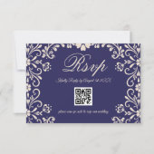 Cartons Réponse Blue Floral Wedding QR (Devant)