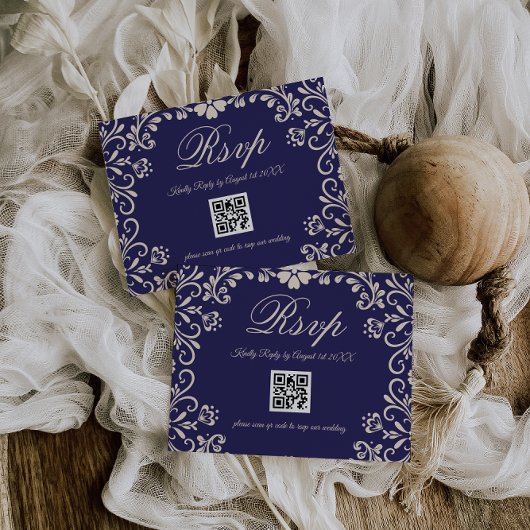 Cartons Réponse Blue Floral Wedding QR