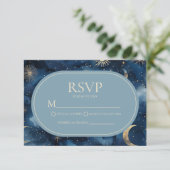 Cartons Réponse Blue Gold Elegant Celestial Starry Sky Wedding (Debout devant)