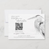 Cartons Réponse Blue Heron Sketch Mariage QR Code Détails et (Devant)