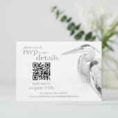 Cartons Réponse Blue Heron Sketch Mariage QR Code Détails et (Debout devant)