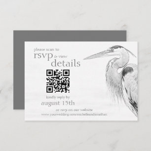 Cartons Réponse Blue Heron Sketch Mariage QR Code Détails et