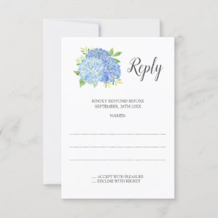Cartons Réponse Blue Hydrangea Aquarelle Mariage Floral