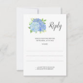 Cartons Réponse Blue Hydrangea Aquarelle Mariage Floral (Devant)