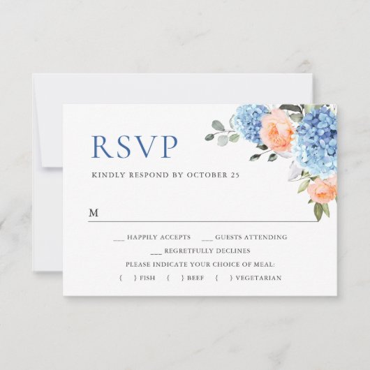 Cartons Réponse Blue Hydrangea Blush Roses Rose Mariage (Devant)