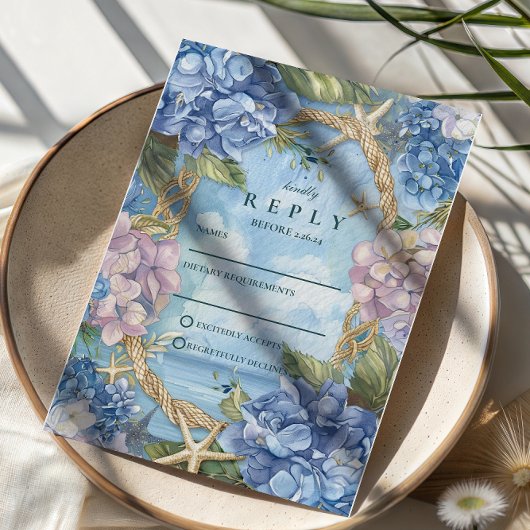 Cartons Réponse Blue Hydrangea Coastal Rope Wedding