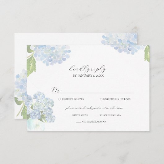 Cartons Réponse Blue Hydrangea Wedding Response Card (Devant / Derrière)