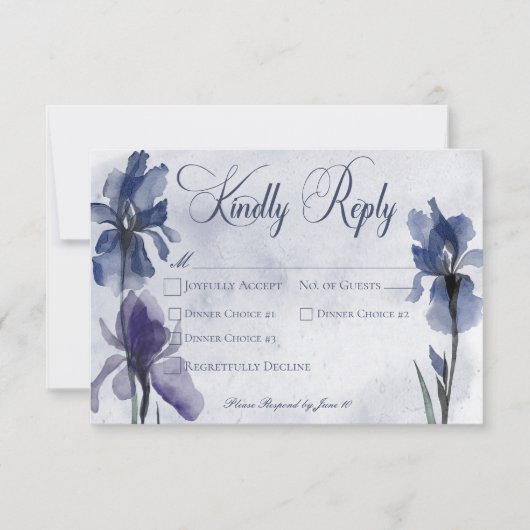 Cartons Réponse Blue Iris Fleurs Moderne Blue Mariage Dîner (Devant)