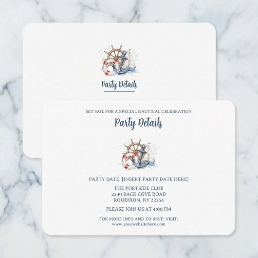 Cartons Réponse Blue Nautical Anchor Birthday Details QR Code