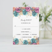 Cartons Réponse Blue Peach Rose Floral Formal Elégant Mariage (Debout devant)