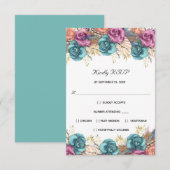 Cartons Réponse Blue Peach Rose Floral Formal Elégant Mariage (Devant / Derrière)