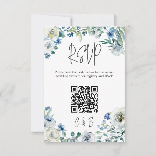 Cartons Réponse Blue White Peony Floral Spring Wedding QR Code (Devant)