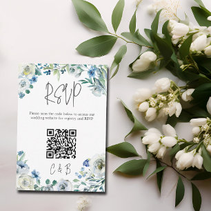Cartons Réponse Blue White Peony Floral Spring Wedding QR Code
