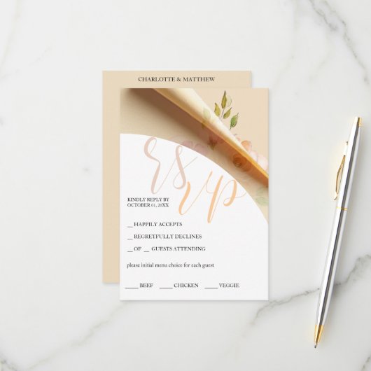 Cartons Réponse Blush Boho Floral Rose Watercolor Budget (Devant/Arrière en situation)