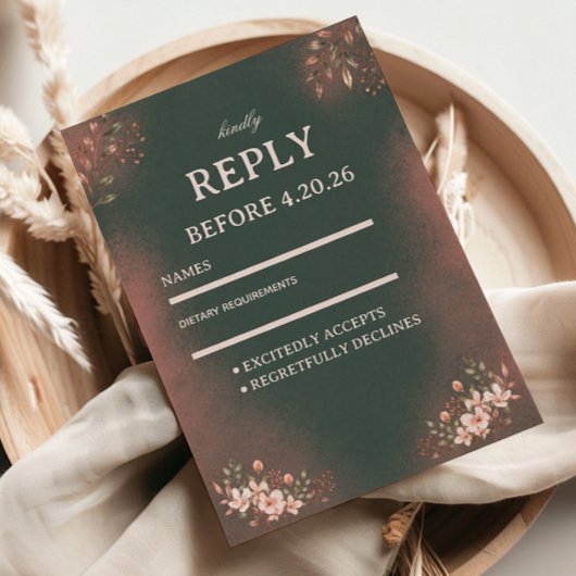 Cartons Réponse Blush Botanique Romantique Vert