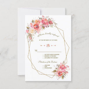 Cartons Réponse Blush Floral Gold Parties scintillant Frame Weddin