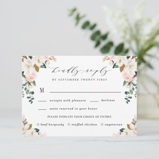 Cartons Réponse Blush Meice Choice Gold et White Magnolia Mariage (Debout devant)