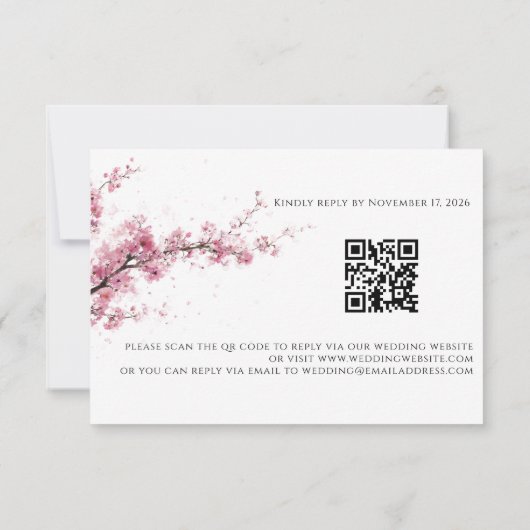 Cartons Réponse Blush Pink Cherry Blossom QR Code Wedding (Dos)