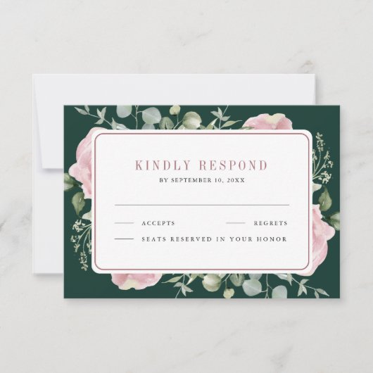 Cartons Réponse Blush Pink Floral Eucalyptus Emerald Green Wedding (Devant)