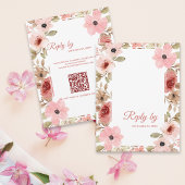 Cartons Réponse Blush Pink Floral QR Code Wedding Reply By