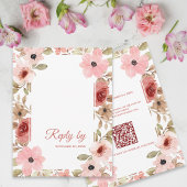 Cartons Réponse Blush Pink Floral QR Code Wedding Reply By