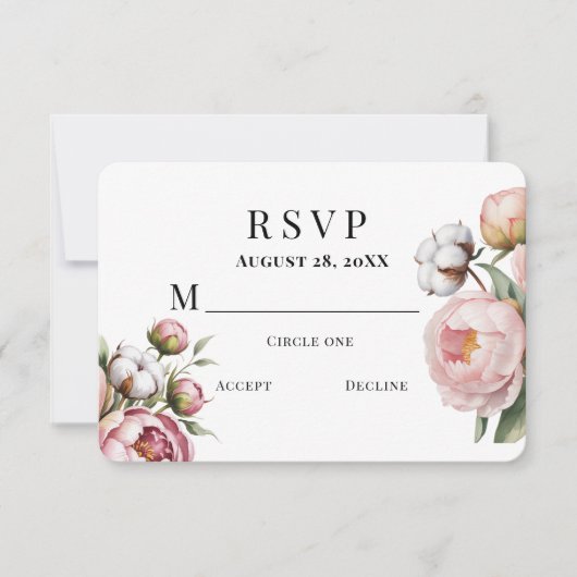 Cartons Réponse Blush Pink Peony and Cotton Wedding (Devant)