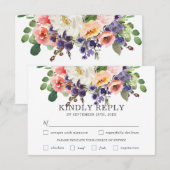 Cartons Réponse Blush Purple Blanc Floral Mariage Choix de repas (Devant / Derrière)