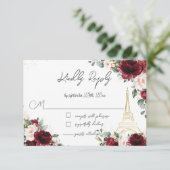 Cartons Réponse Blush Rose Floral Or Paris Eiffel Quinceañera (Debout devant)