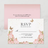 Cartons Réponse Blush Rose Floral Papillon Doré Quinceanera (Devant / Derrière)