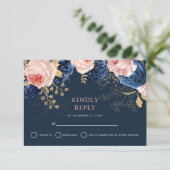 Cartons Réponse Blush Rose & Midnight Navy Florals Mariage élégant (Debout devant)