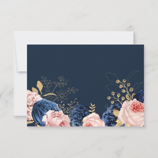 Cartons Réponse Blush Rose & Midnight Navy Florals Mariage élégant (Dos)