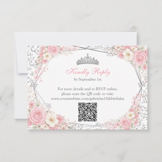 Cartons Réponse Blush Rose Quinceañera Papillon Argenté (Devant)