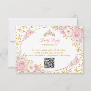 Cartons Réponse Blush Rose Quinceañera Papillon Doré