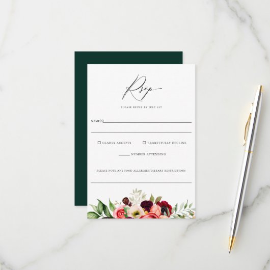 Cartons Réponse Bohème fleurit Floral Mariage Allergie alimentaire (Devant/Arrière en situation)