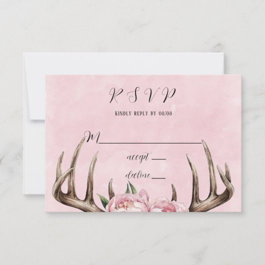 Cartons Réponse Boho Antler avec Mariage Pink Peonies (Devant)