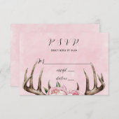 Cartons Réponse Boho Antler avec Mariage Pink Peonies (Devant / Derrière)