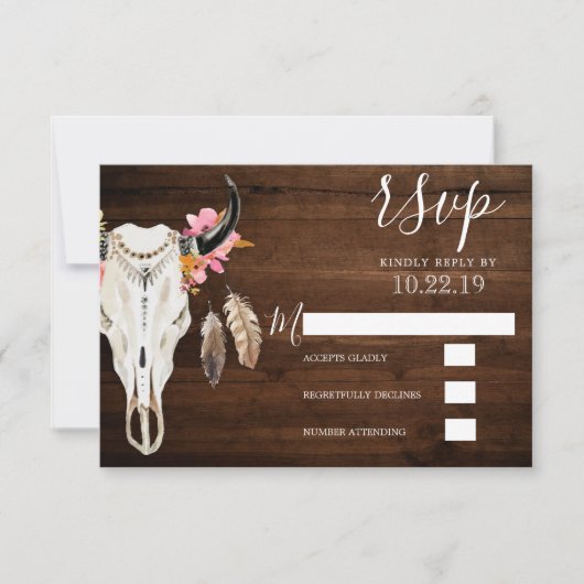 Cartons Réponse Boho Antler Rustic Mariage en bois foncé (Devant)