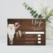 Cartons Réponse Boho Antler Rustic Mariage en bois foncé (Debout devant)